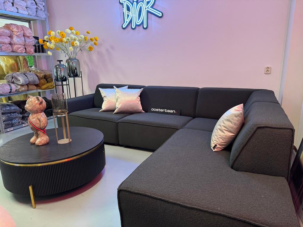 ACTIE Luxe Boucle Teddy Elementen Hoekbank 300x230cm Zwart, 250 tot 300 cm, Info@oosterbaanwonen.nl, Venus 31 8448CE Heerenveen