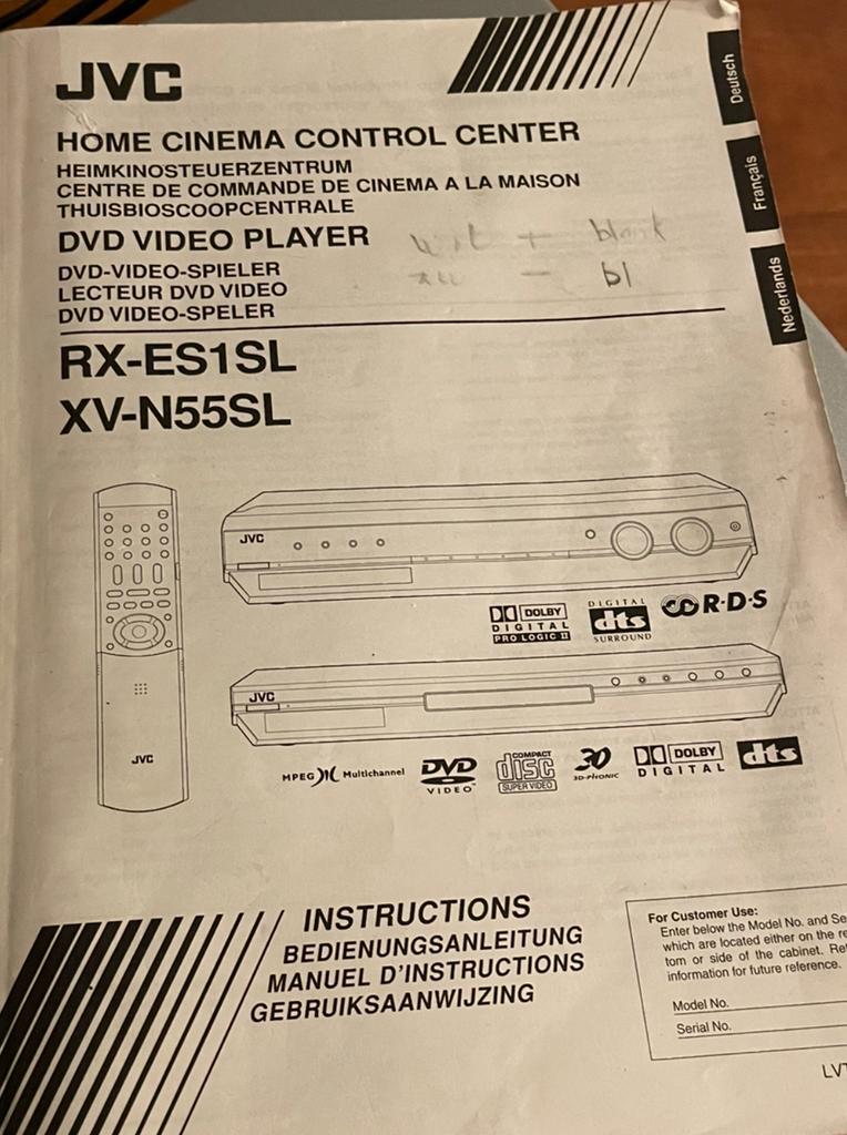 Jvc home cinema handboek rx xv, Audio, Tv en Foto, Home Cinema-sets, Ophalen of Verzenden, 70 watt of meer, JVC