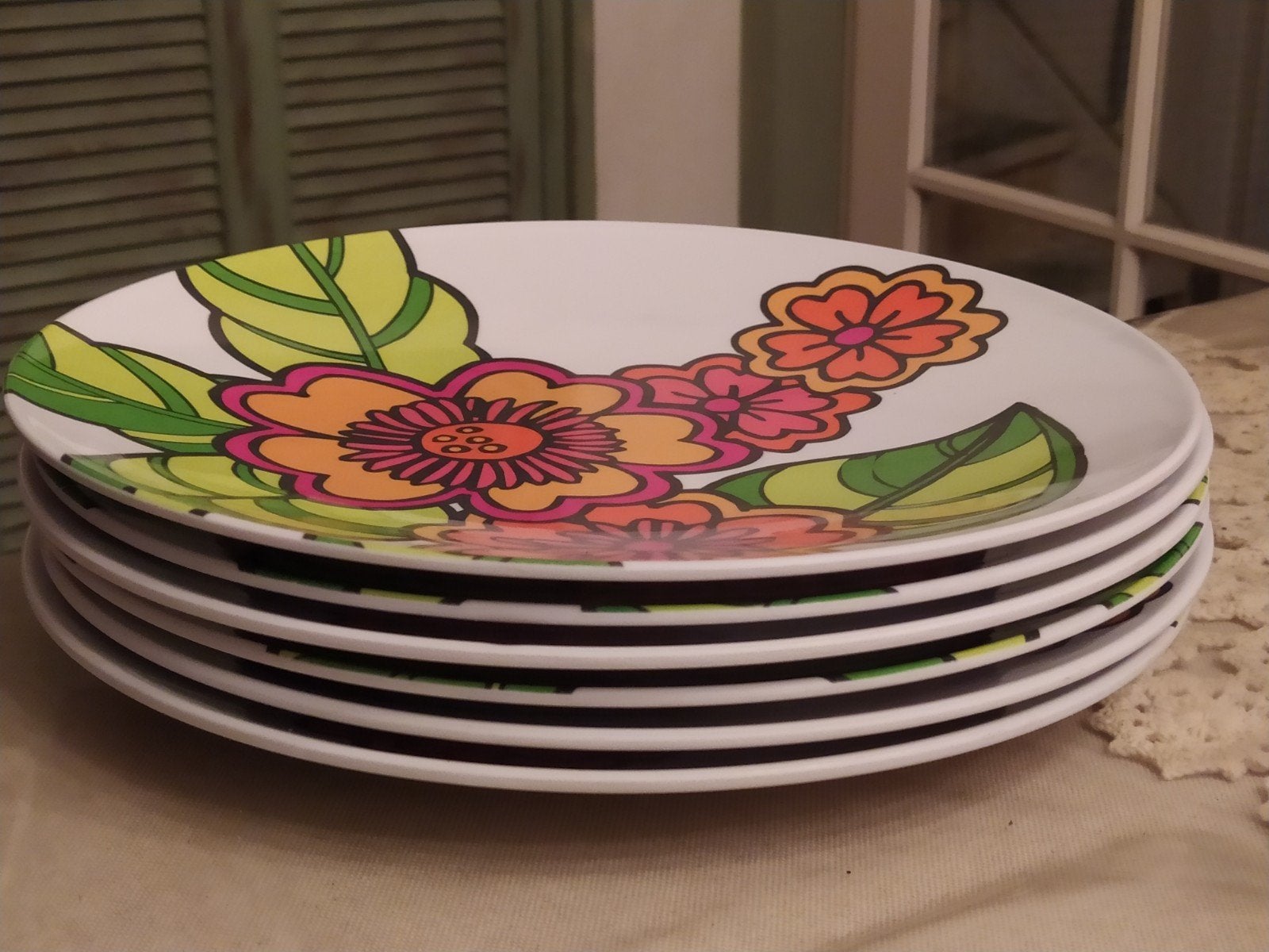 vintage grote Hema borden met bloemenprint, set van 6, Ophalen of Verzenden, Gebruikt, Overige stijlen, Bord(en)