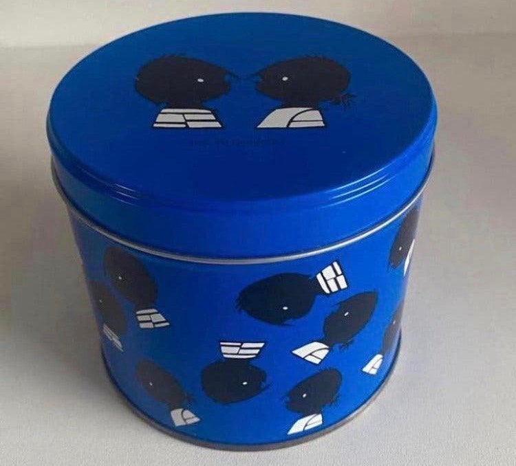 Blauw/zwart blikje van Jip en Janneke. H. 9 cm Drsn.10 cm, Ophalen of Verzenden, Zo goed als nieuw