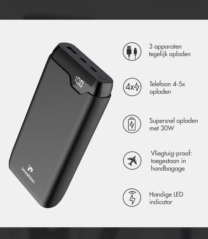 Powerbank 20.000 mAh – 22,5W Snelladen – Zwart, Ophalen of Verzenden, Nieuw