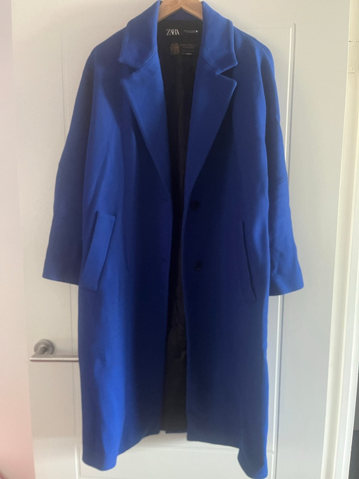 Prachtige oversized wollen jas Zara blauw XS, Kleding | Dames, Jassen | Winter, Ophalen of Verzenden, Gedragen, Maat 34 (XS) of kleiner