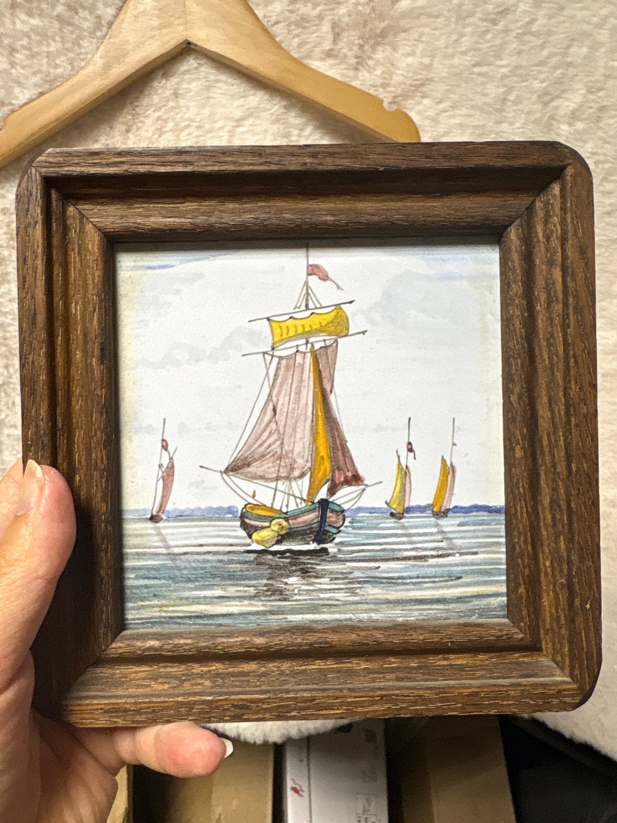 Maritiem Schilderij: Zeilboten op Zee, Maritiem / water, Ophalen of Verzenden, Papier, Ingelijst