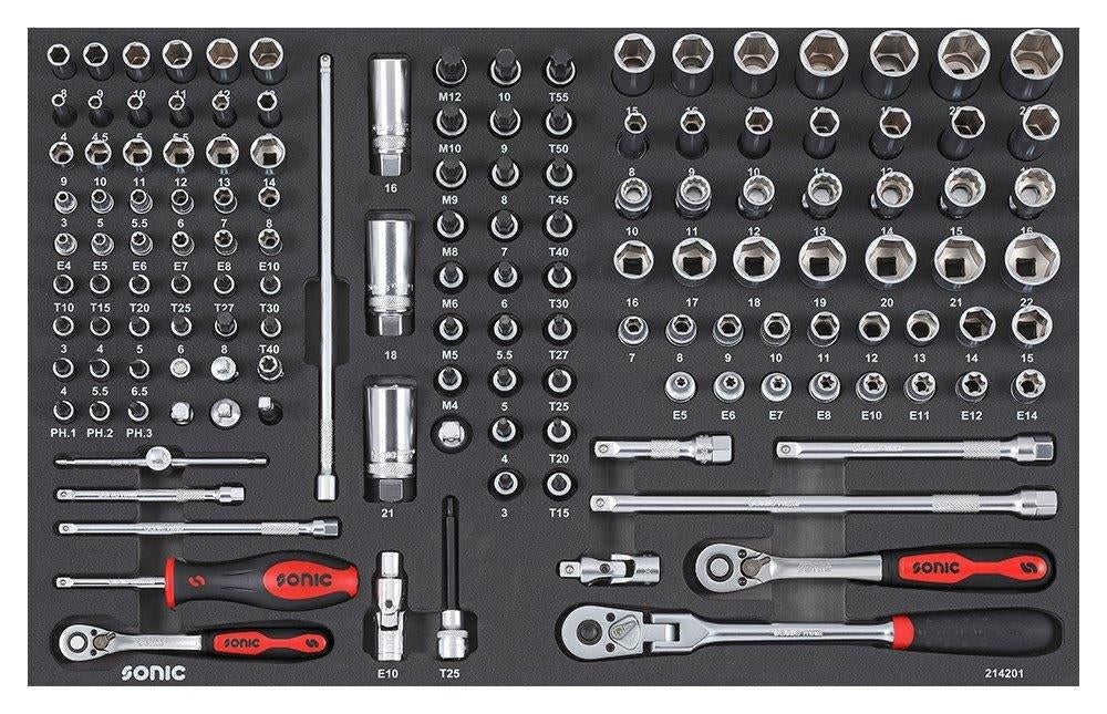 SONIC doppenset 1/4 + 3/8“ 142-delig SFS | GRATIS VERZENDING, ., Nieuw, Ophalen of Verzenden, .