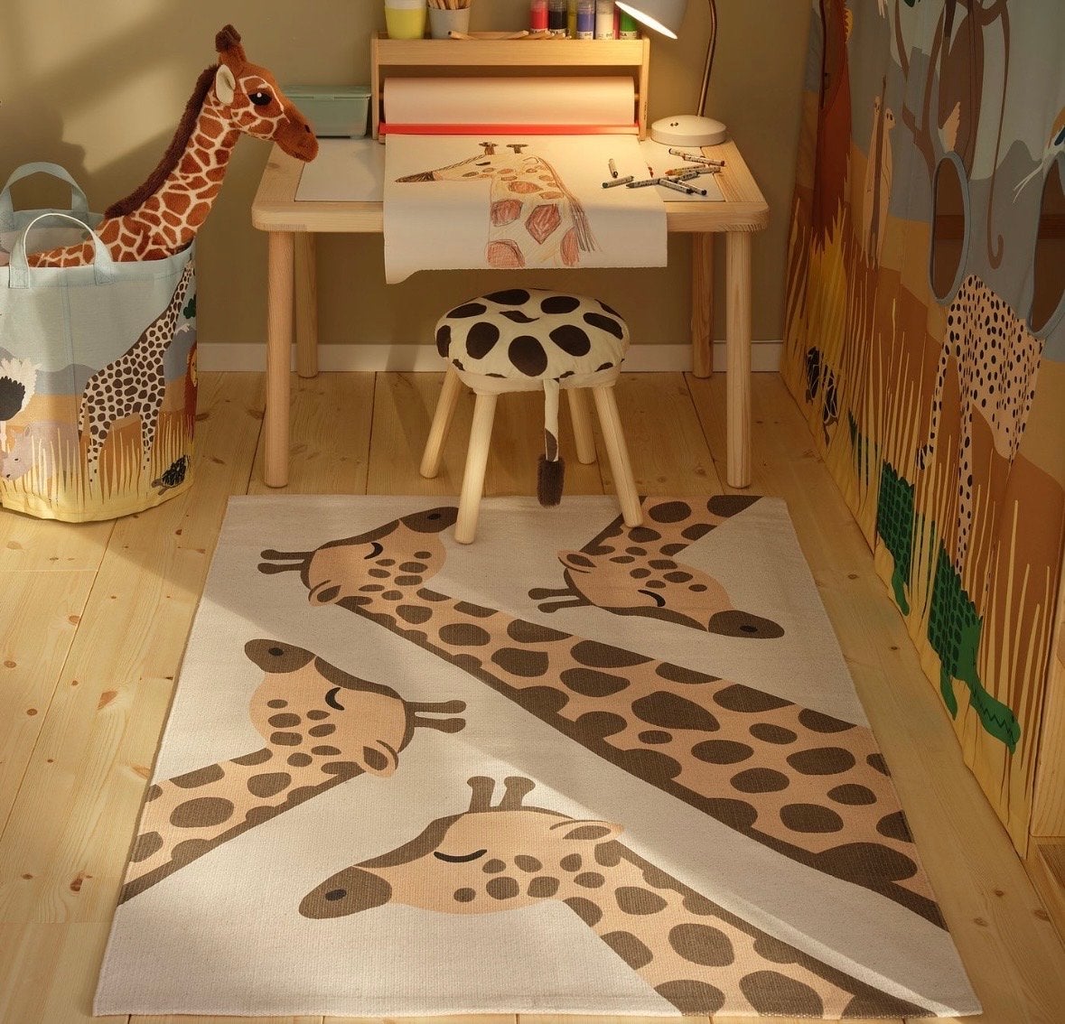 IKEA SANDLÖPARE Vloerkleed - Giraffe design, 100 tot 150 cm, Beige, Nieuw, Rechthoekig