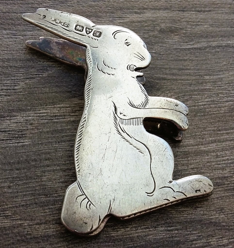 Jaar1912 CHESTER Zilveren Papierklem Papier Clip Haas Konijn, Ophalen of Verzenden, Zilver
