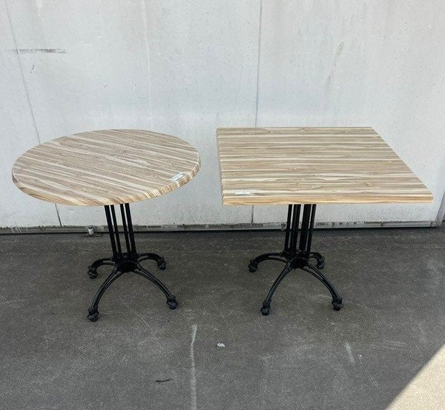 14 horeca terrastafels Werzalit 80x80 en rond 80 cm, Tuin en Terras, Tuinmeubel-accessoires, Ophalen, Zo goed als nieuw