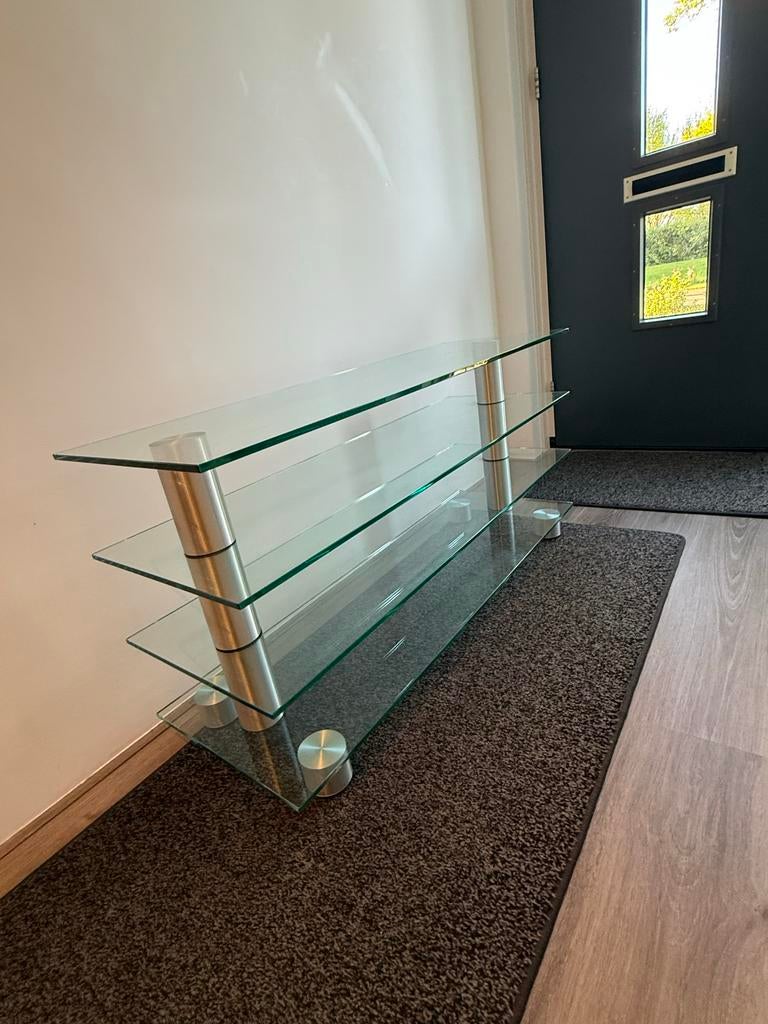 Glazen TV-meubel SPECTRAL – Zo goed als nieuw – 4 lagen, 100 tot 150 cm, Ophalen of Verzenden, Minder dan 100 cm, 25 tot 50 cm