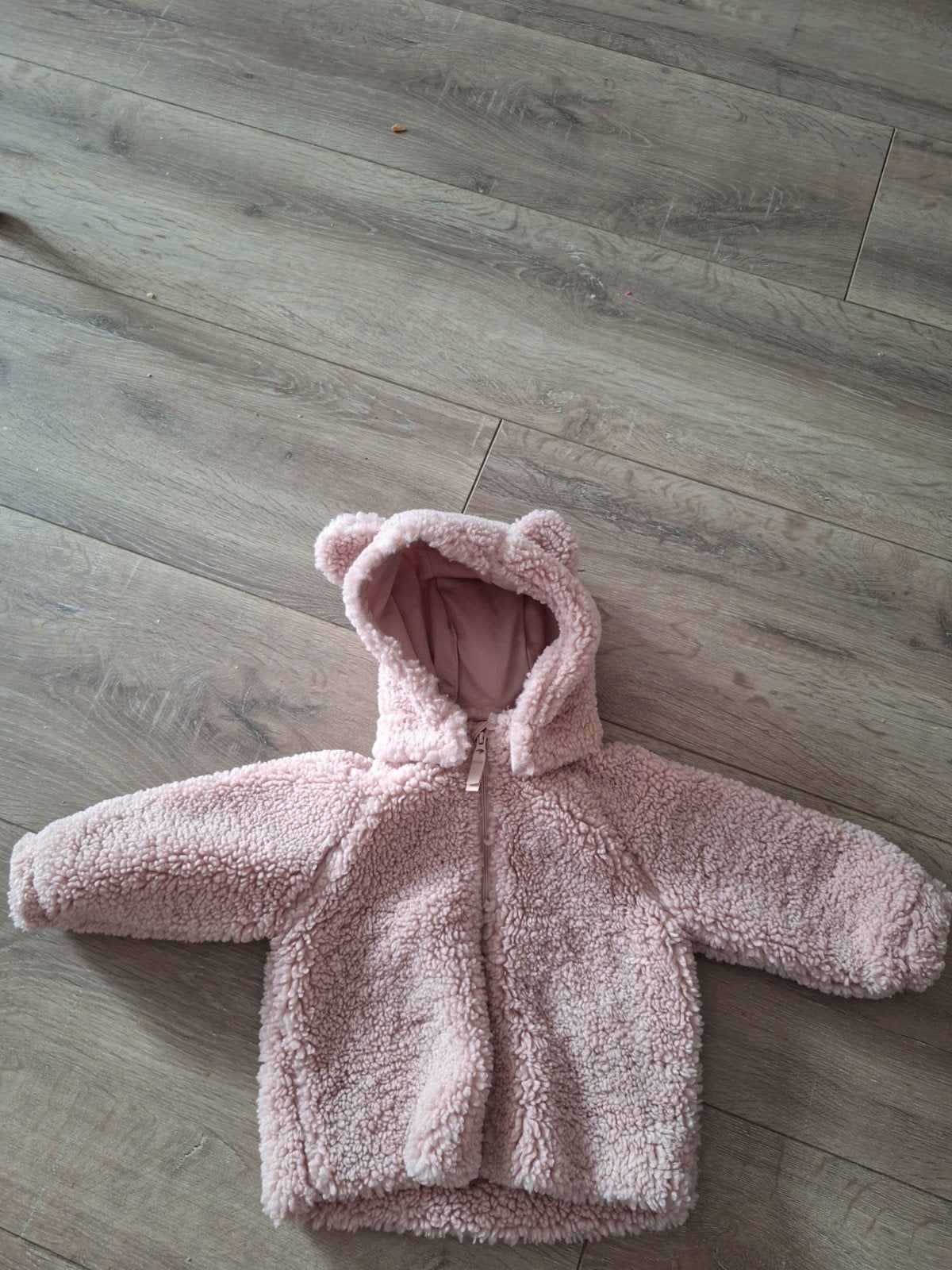 Roze teddy jasje met oortjes H&M maat 74 (6-9 maanden), Kinderen en Baby's, Ophalen of Verzenden, Zo goed als nieuw, H&M, Meisje