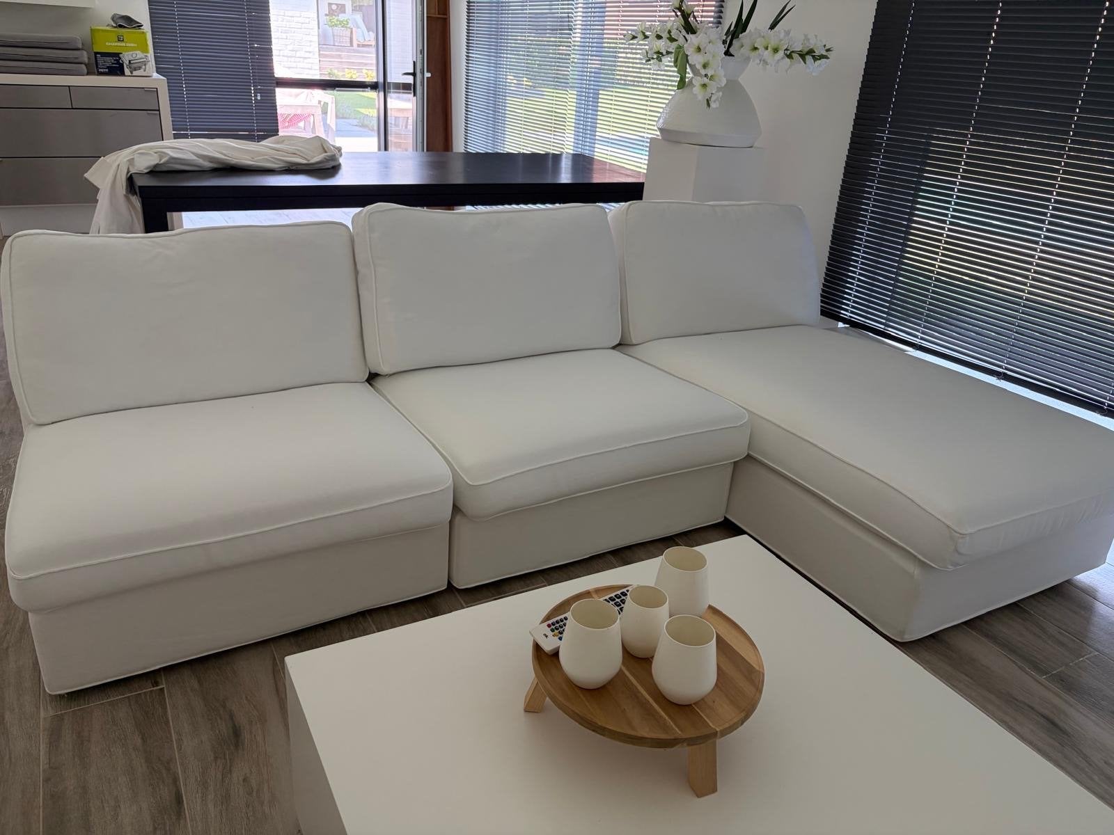 IKEA KIVIK 2-zitsbank met chaise longue, hoezen wasbaar, Ophalen, Zo goed als nieuw, Driepersoons, Stof
