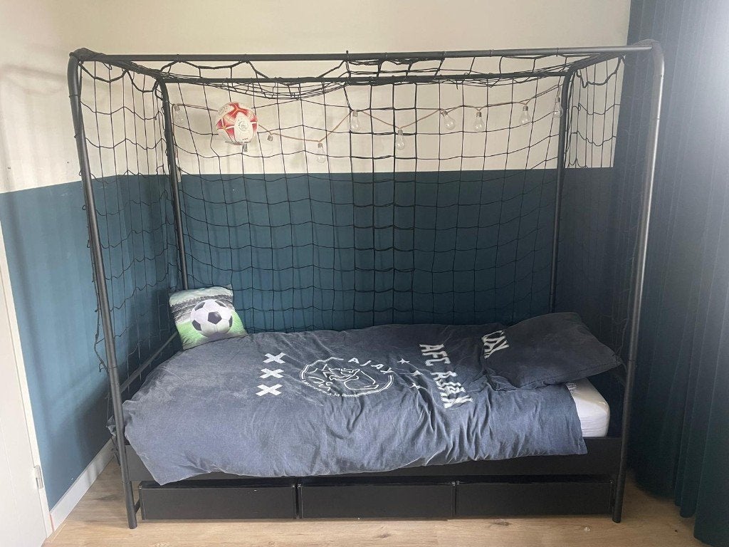 Zwart 1 persoons hemelbed, Kinderen en Baby's, Ophalen, Zo goed als nieuw, 180 cm of meer, 85 tot 100 cm