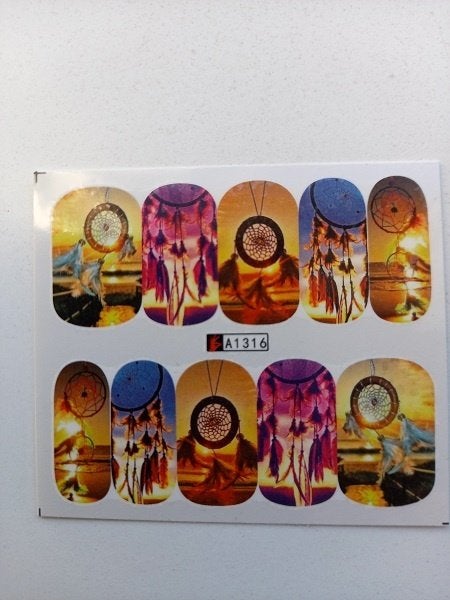 Velletje nagel water decals stickers A1316 dromenvangers, Verzenden, Geel, Nieuw, Handen en Nagels