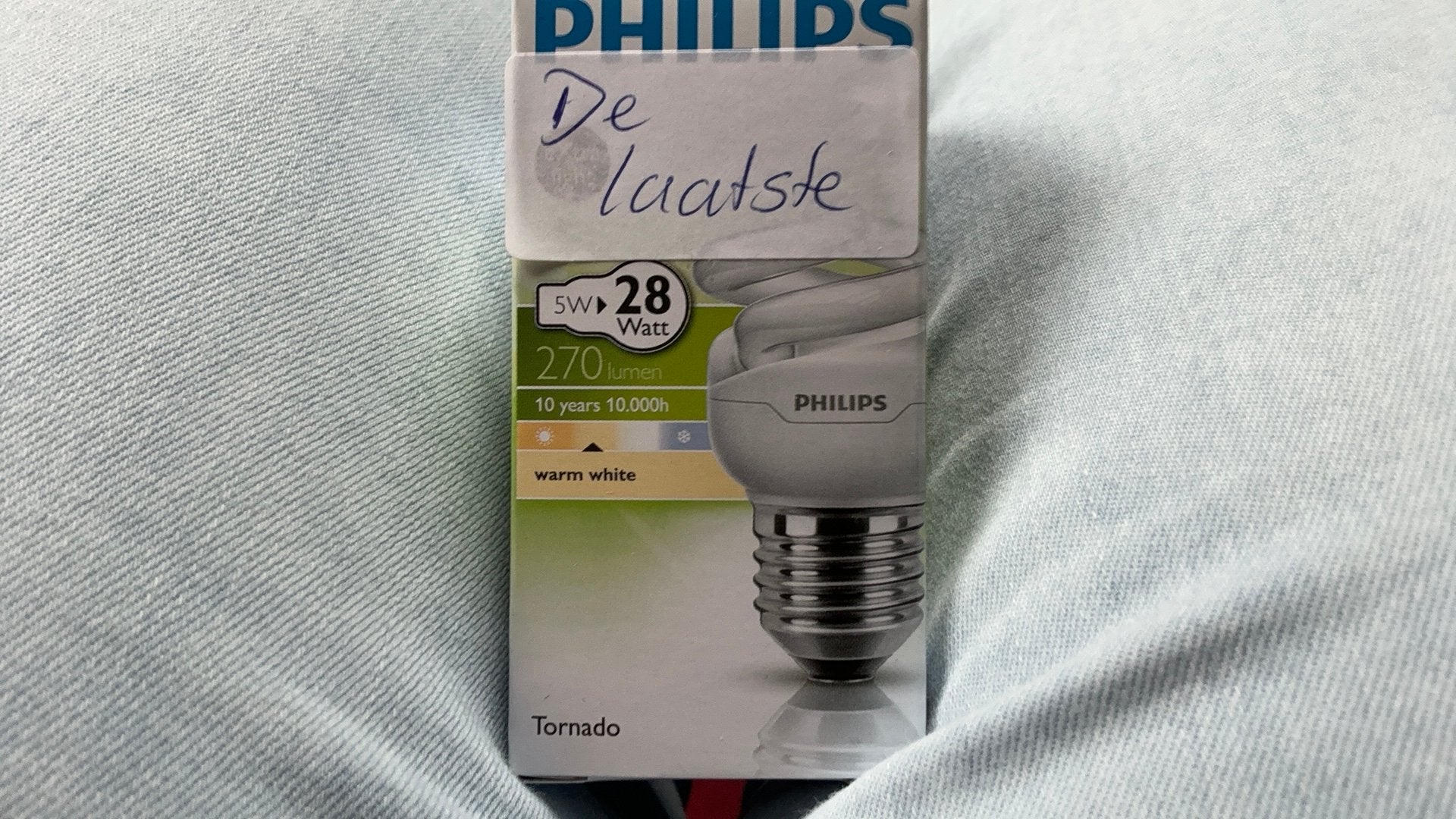 Tornado Philips 5 watt equivalent 28 watt E 27, Philips, Nieuw, Spaarlamp, Warm wit