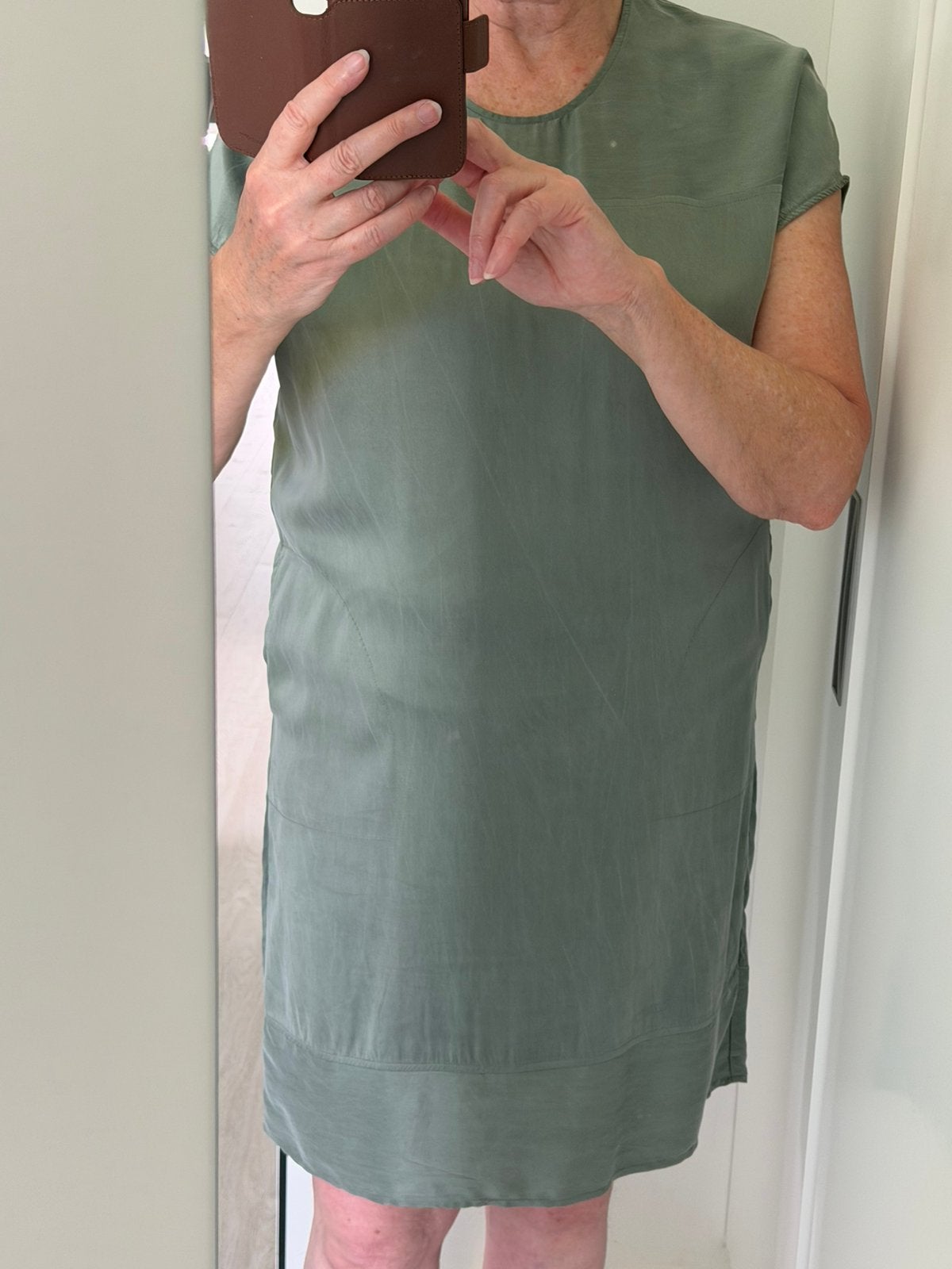 Bijna nieuw Femmes de Sud groene zijden jurk maat L, Maat 42/44 (L), Ophalen of Verzenden, Zo goed als nieuw, Boven de knie