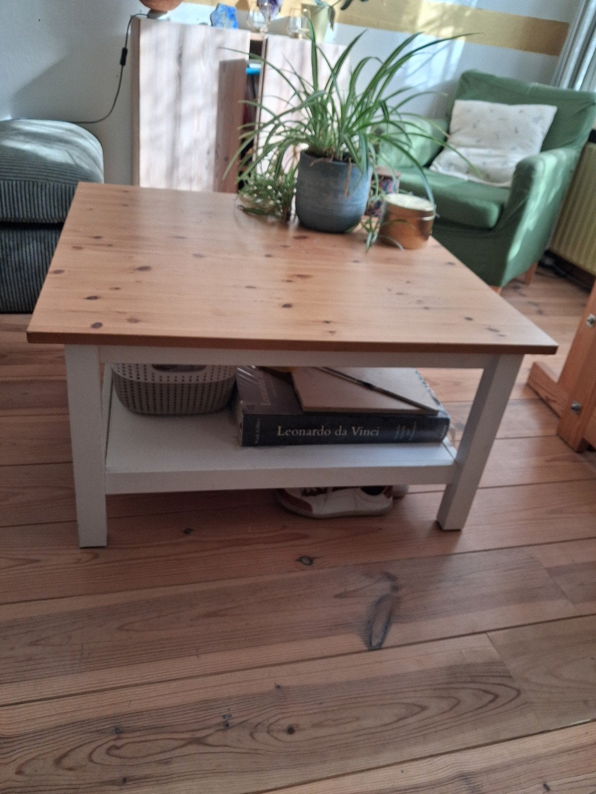 IKEA HEMNES Salontafel - Wit vlek/lichtbruin, Ophalen, Gebruikt, 50 tot 100 cm, Vierkant