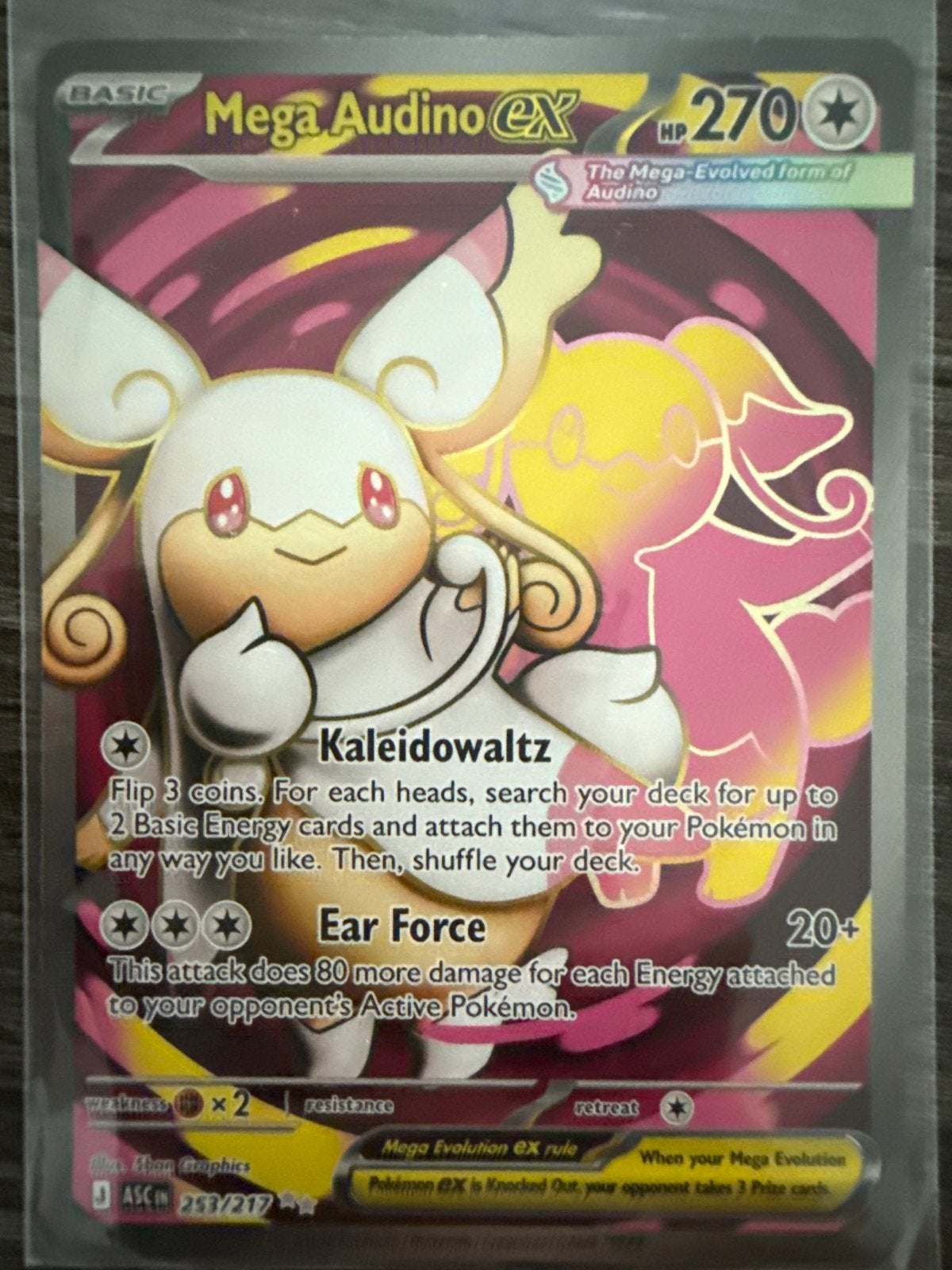 Pokémon Kaart: Mega Audino EX (253/217) - Full Art, Ophalen of Verzenden, Zo goed als nieuw, Losse kaart, Foil