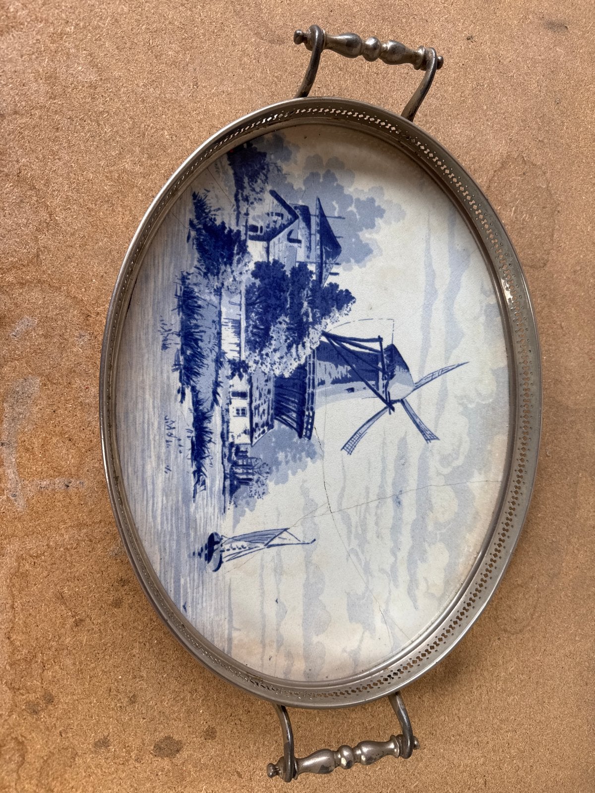 Antiek dienblad met Delfts blauw decor, Antiek en Kunst, Ophalen