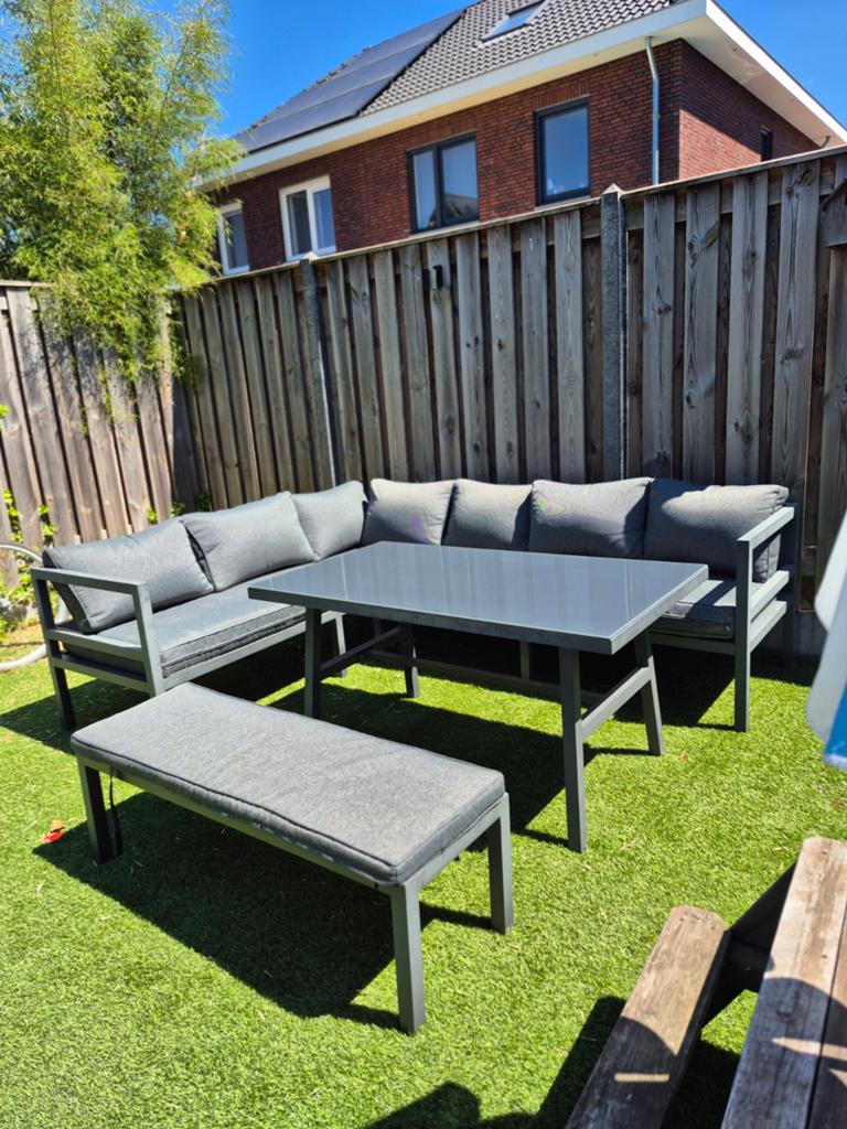 Moderne loungeset met tafel en bankje, Ophalen, Wicker, Bank