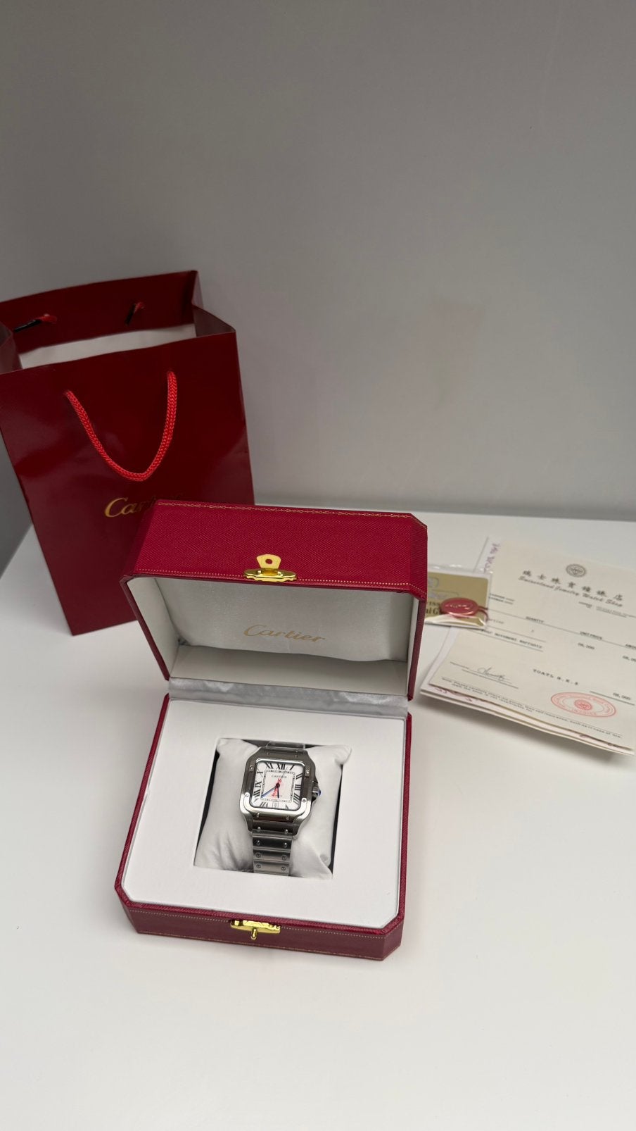 Cartier Santos de Cartier White 40MM Horloge, Ophalen of Verzenden, Waterdicht, Nieuw, Wit