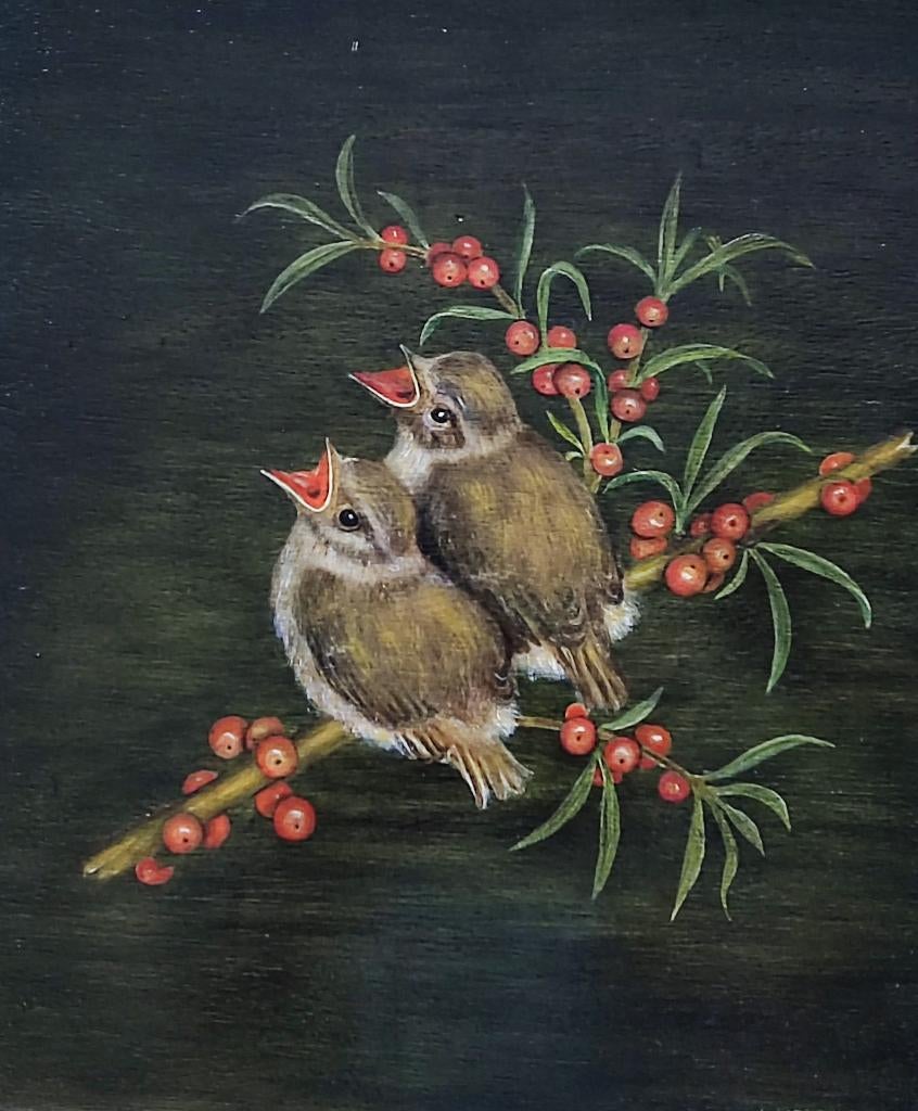 Hollandse school (XX L. Veldkamp) - Twee musjes (2001), Antiek en Kunst, Ophalen of Verzenden