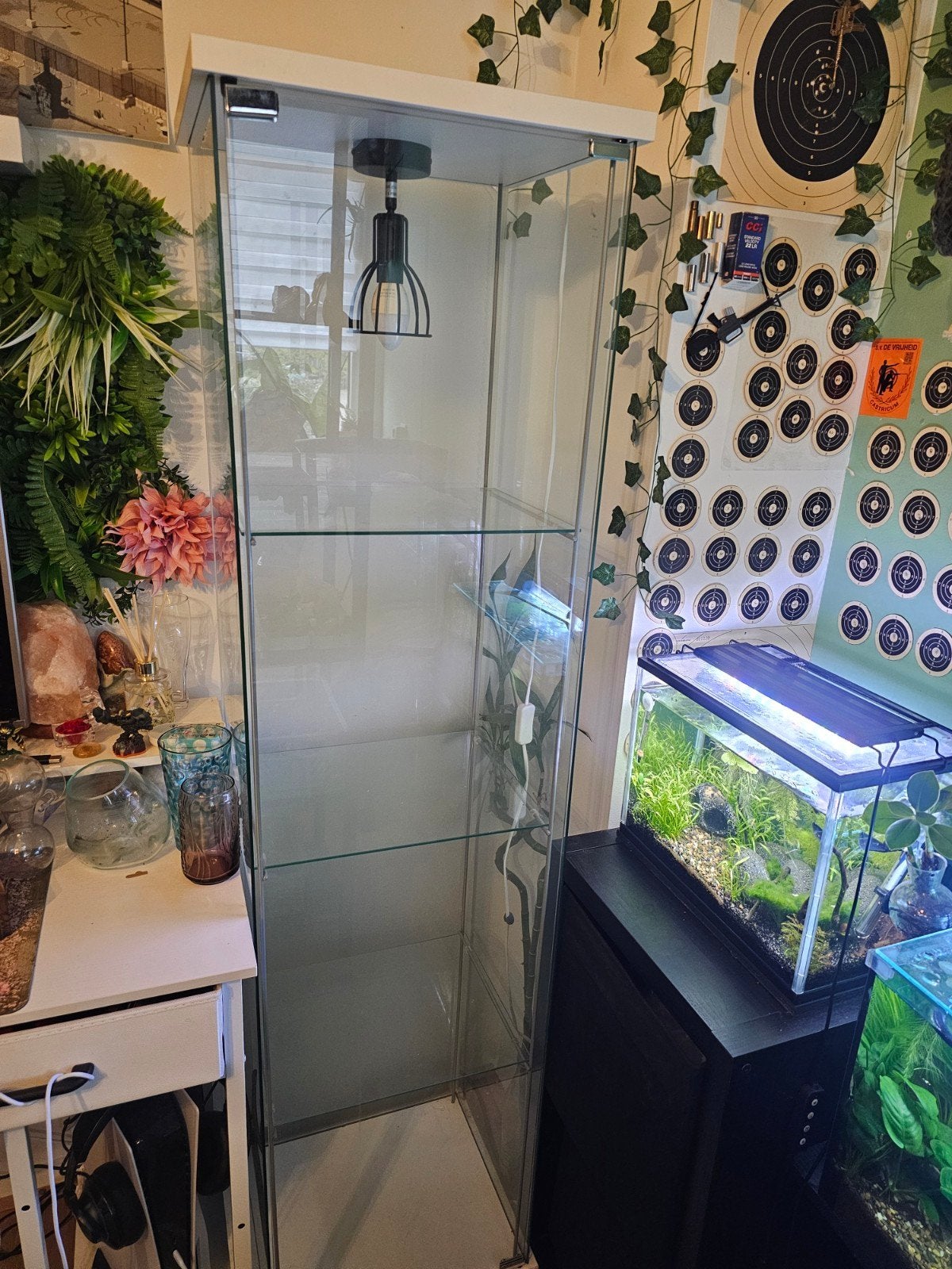 IKEA DETOLF Vitrinekast met LED verlichting (RGB), Ophalen, Minder dan 50 cm, Glas, Modern