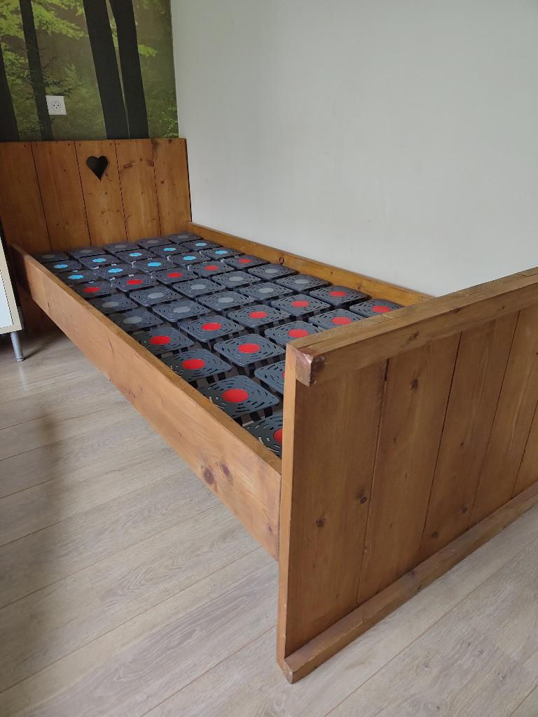 Steigerhouten bed 90 x 210, Ophalen, 90 cm, Eenpersoons, Bruin