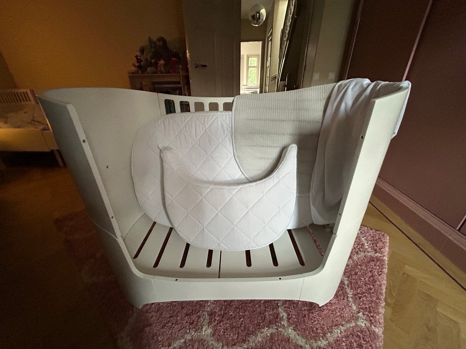 Wit Leander bedje met matras, aerosleep en verlengstuk, Ophalen, Gebruikt, 70 tot 85 cm, 140 tot 160 cm