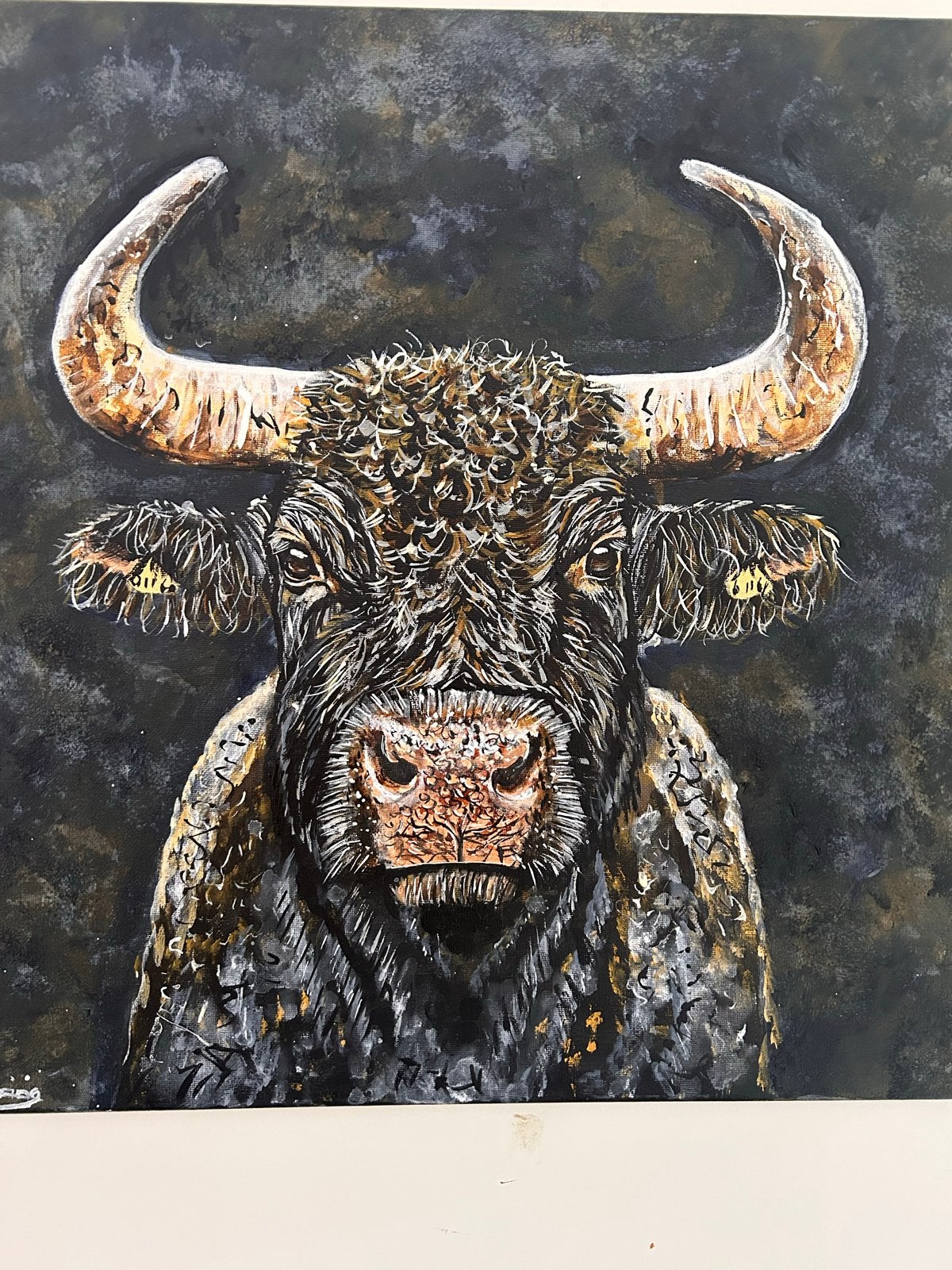 Indrukwekkend Stier Schilderij - Acryl op Canvas 50x50cm, Ophalen of Verzenden