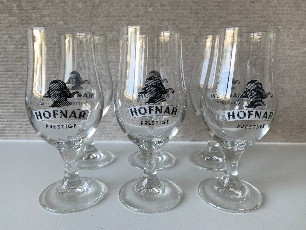 6 mooie bierglazen Hofnar Prestige glazen, Ophalen, Zo goed als nieuw, Glas of Glazen, Overige merken