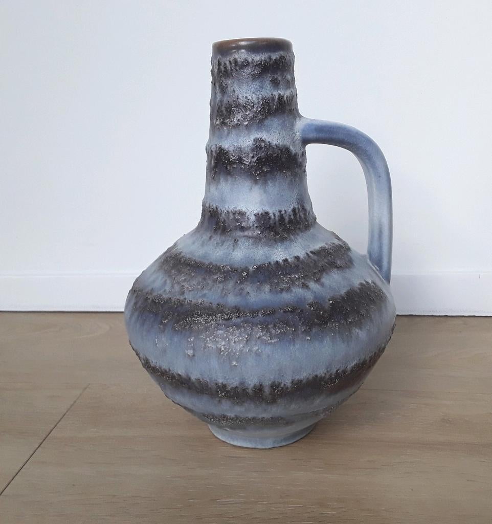 Prachtige West Germany vaas, blauw, 28cm, Gebruikt, Blauw, Aardewerk of Porselein, Ophalen of Verzenden