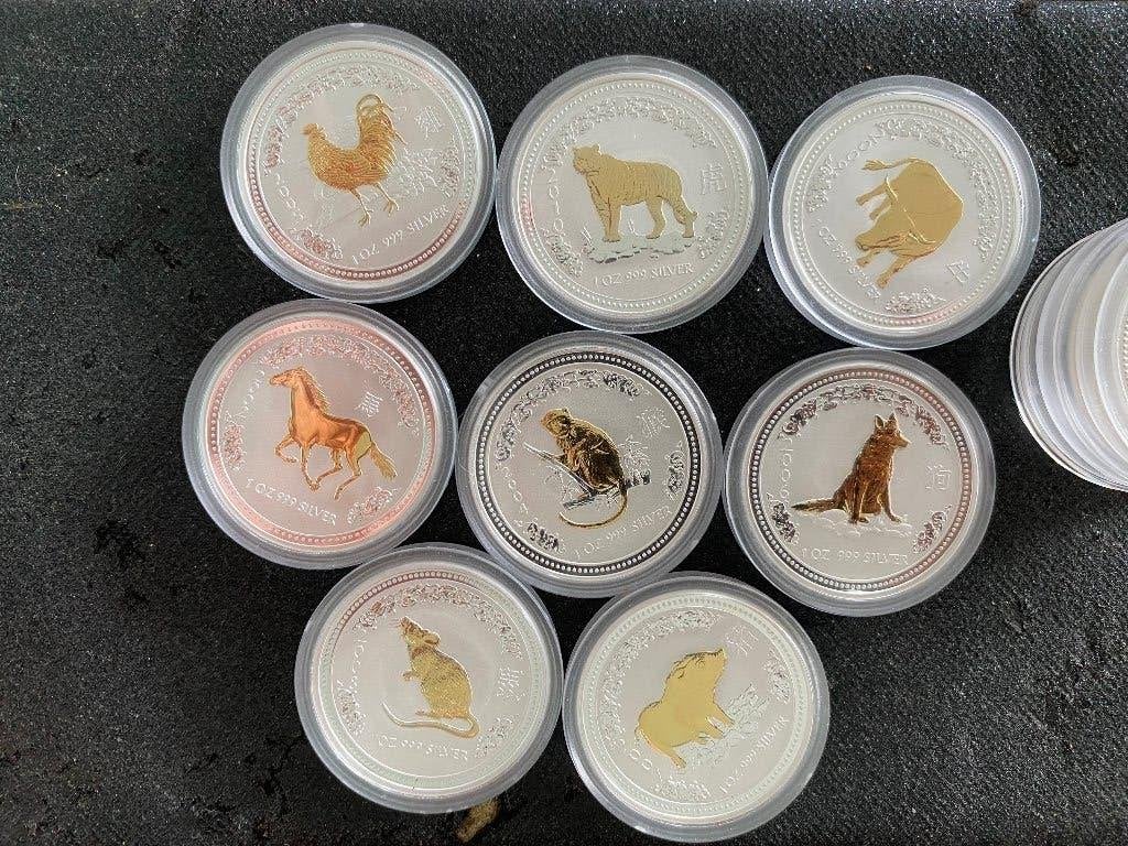 Lunar 1 gilded, Postzegels en Munten, Munten | Oceanië, Ophalen of Verzenden, Setje, Zilver