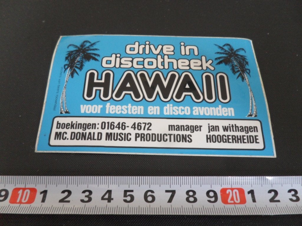 sticker hoogerheide drive in discotheek HAWAII jan withagen, Ophalen of Verzenden, Zo goed als nieuw
