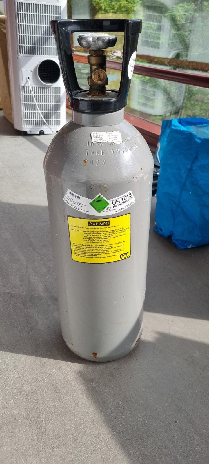 2xCO2 gasfles 10kg - Koolstofdioxide UN 1013 reductorgratis, Ophalen