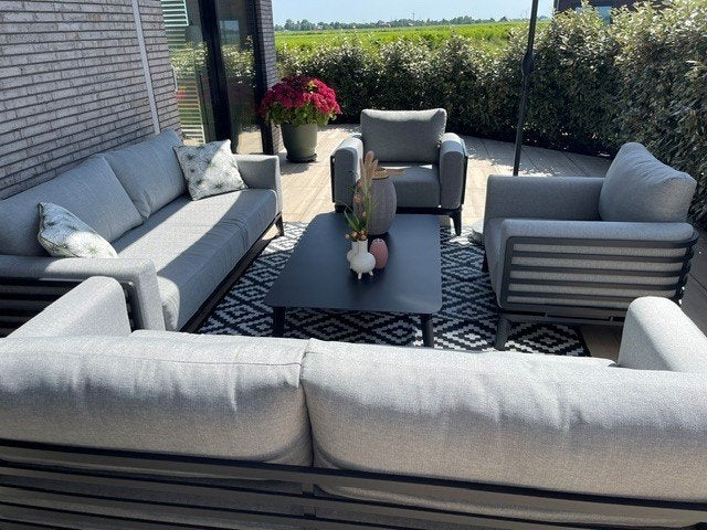Prachtig Mosa Loungeset zwart aluminium met grijze kussens, Ophalen, Aluminium, Loungeset, 8 zitplaatsen