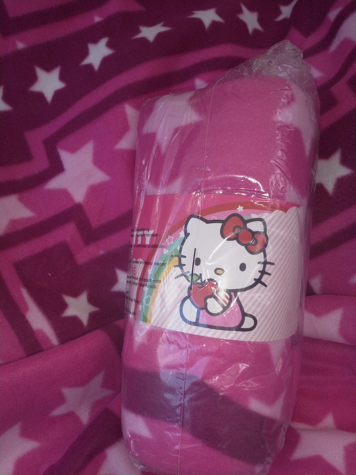 Nieuw Hello Kitty Fleece Plaid - Roze met Sterren, Huis en Inrichting, Fleecedeken, Roze, Nieuw, Ophalen of Verzenden