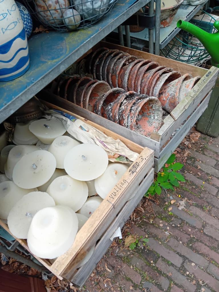Terracotta bloempot harspot m/z  kaarsen/vullingen, Ophalen, Gebruikt, Rond, Tuin