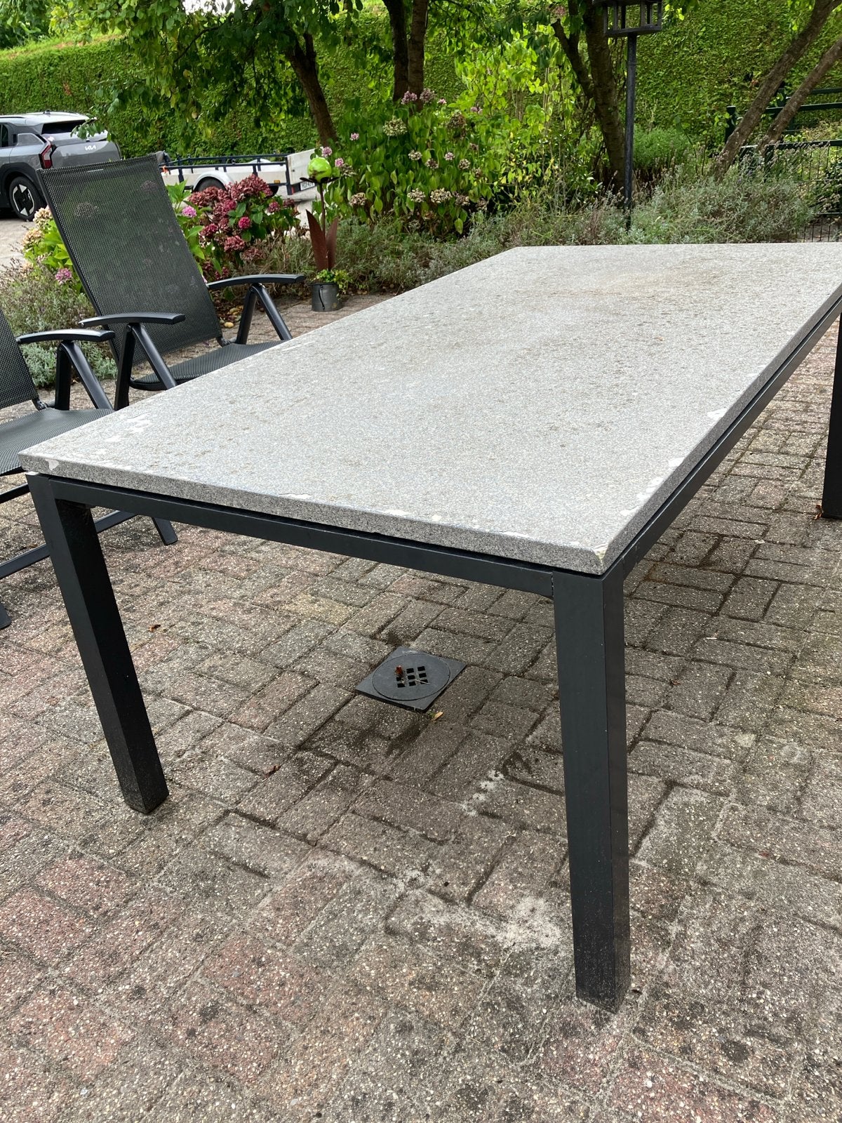 Tuintafel met granieten blad 180 lang, 100 breed en 74 hoog, Ophalen, Gebruikt, Rechthoekig, Overige materialen