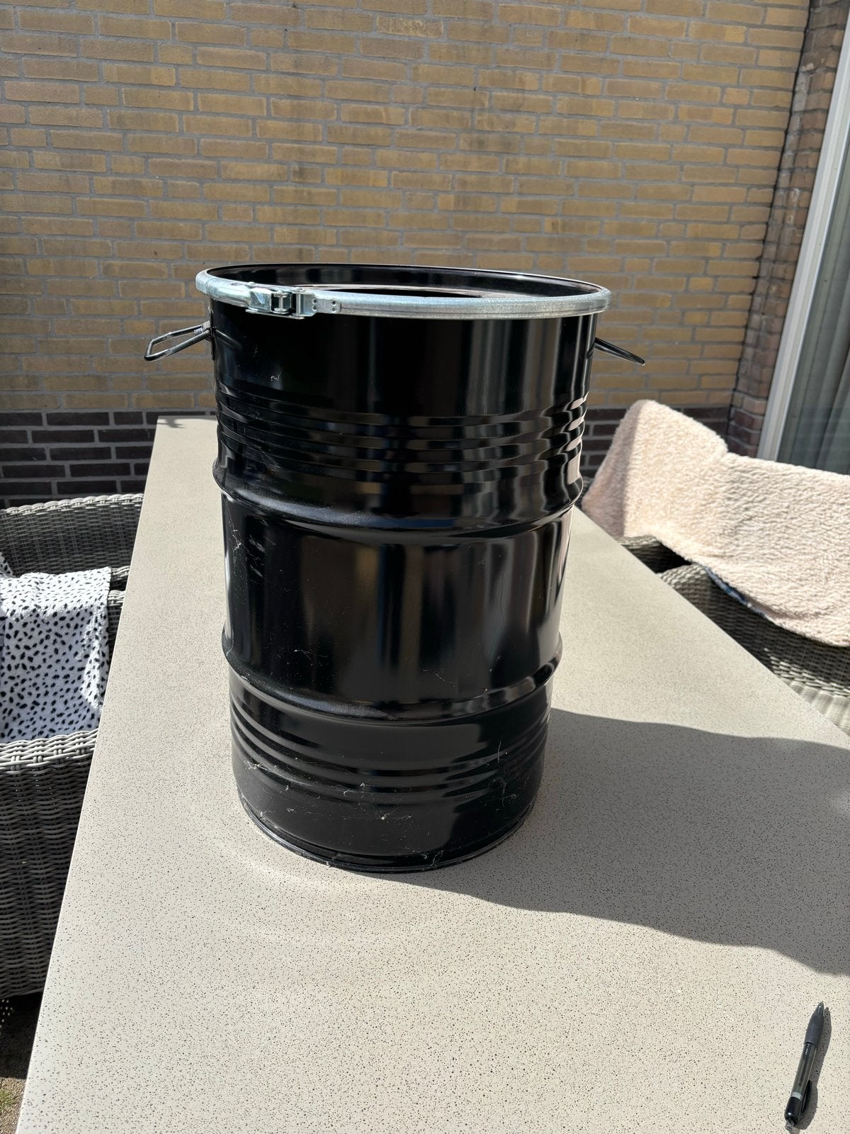 Olievat omgebouwd tot sfeervolle vuurton, Ophalen, Gebruikt, Vuurton