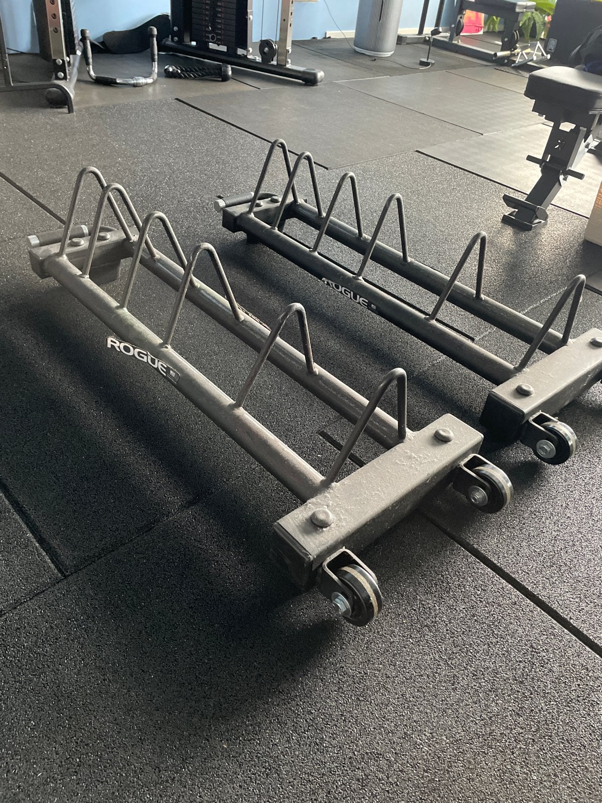 Rogue Halterschijvenrek op wielen (2 stuks), Sport en Fitness, Ophalen, Zo goed als nieuw, Halterschijven