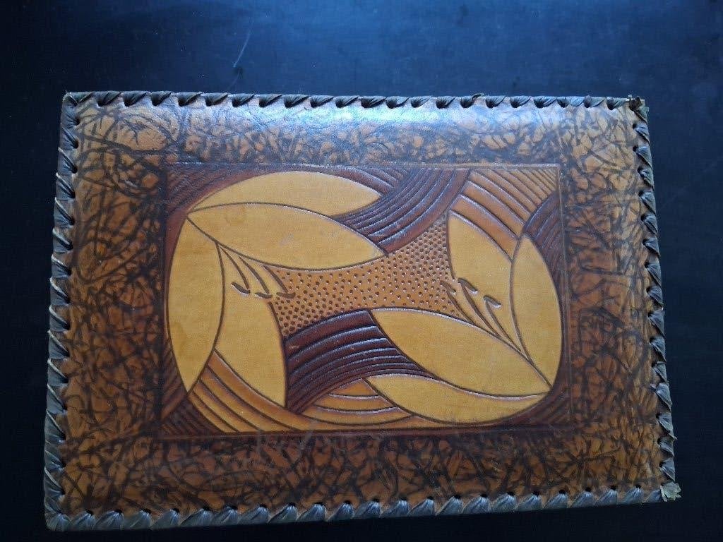 Brocante vintage documentendoos art deco leer, Ophalen of Verzenden