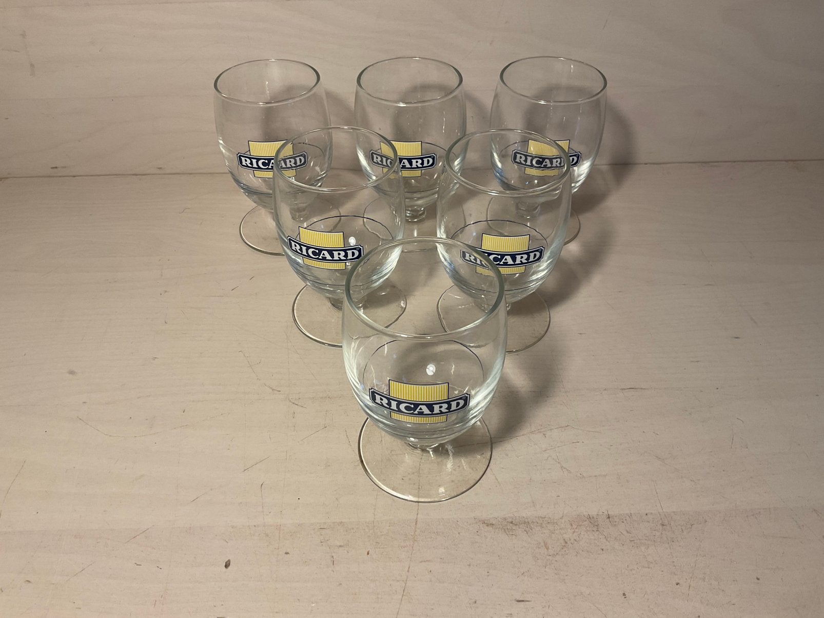 Ricard glazen 6 stuks, Ophalen of Verzenden, Zo goed als nieuw, Borrel- of Shotglas