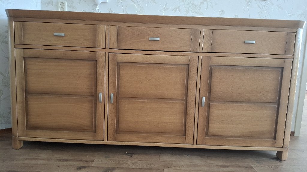 Blank Eikenhouten dressoir met lades en planken, Ophalen, 150 tot 200 cm, Met lade(s), Zo goed als nieuw