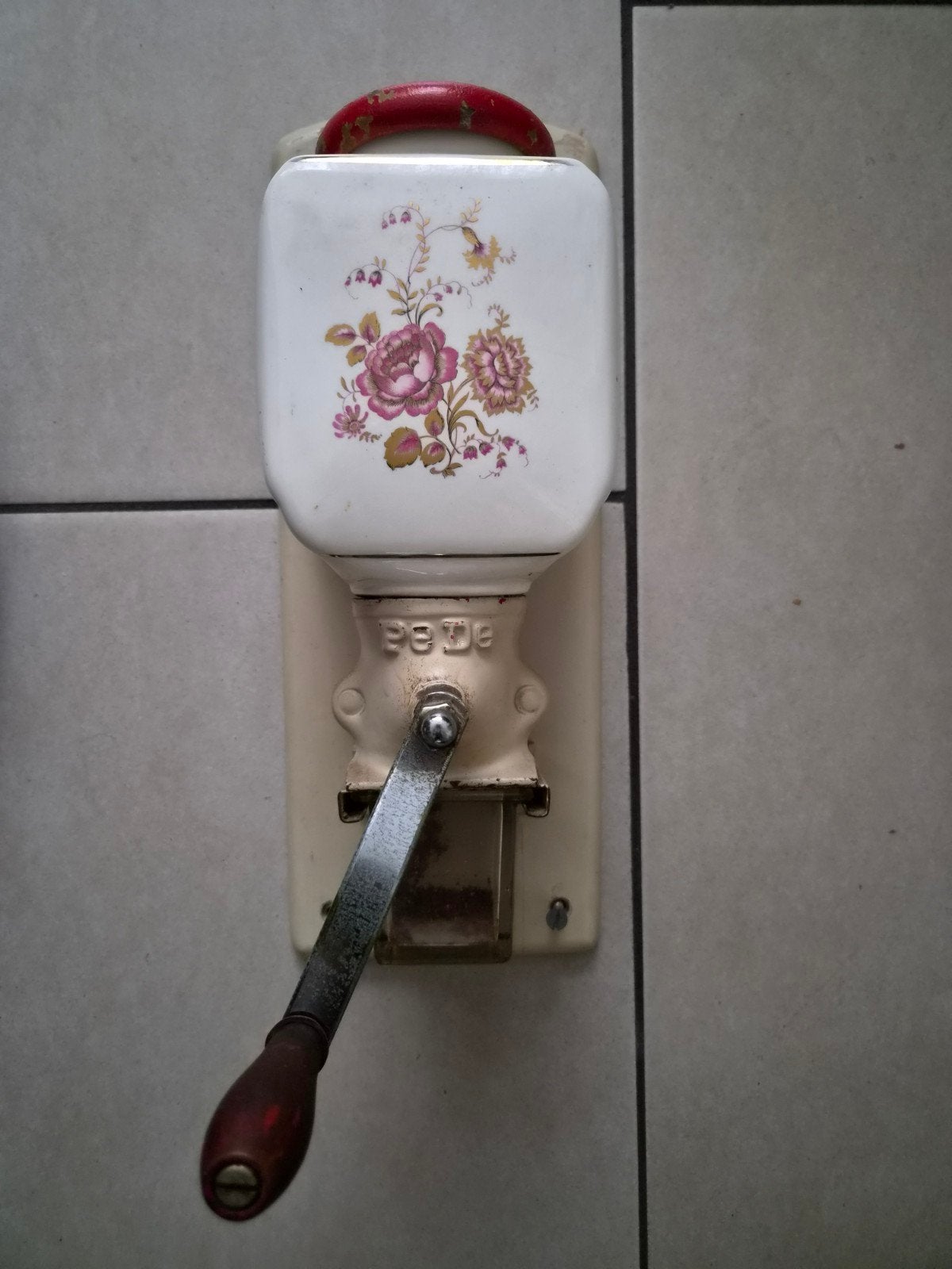 Vintage Pede wandkoffiemolen met bloemmotief, Ophalen of Verzenden