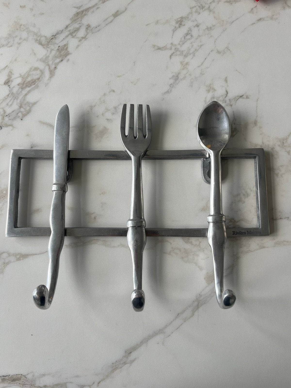 Riviera Maison zilveren hanger voor thee of handdoeken, Gebruikt, Wandhaken, Ophalen of Verzenden, Minder dan 100 cm