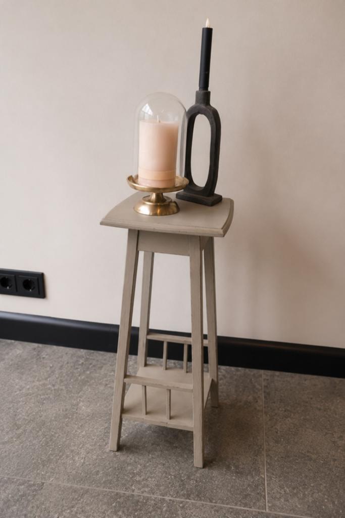 Landelijk houten bijzettafeltje – grijs/taupe kleur, Minder dan 55 cm, Vierkant, Hout, Ophalen