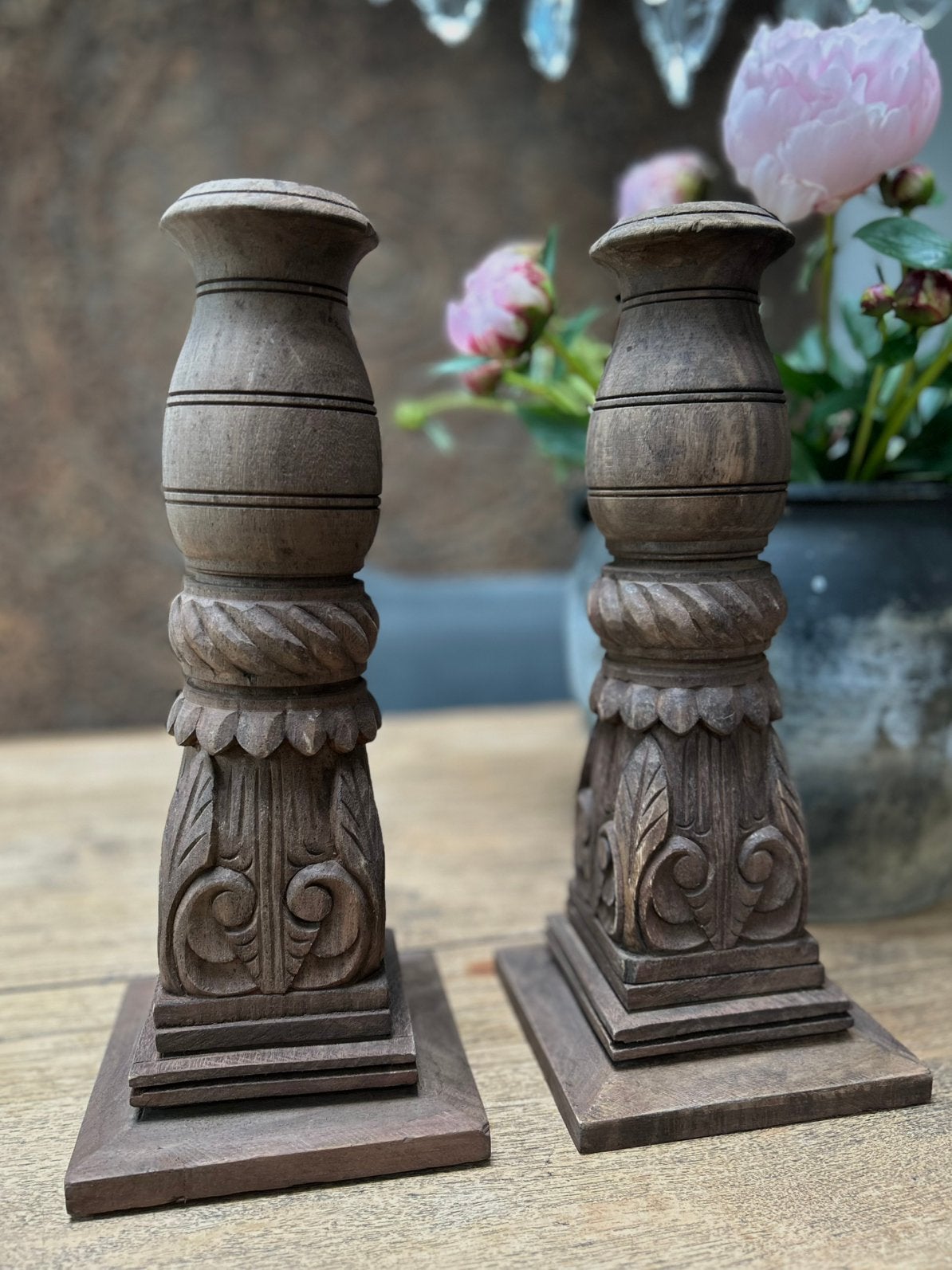 Houtgestoken baluster oosters zonder glas sober sleets, Antiek en Kunst, Ophalen of Verzenden