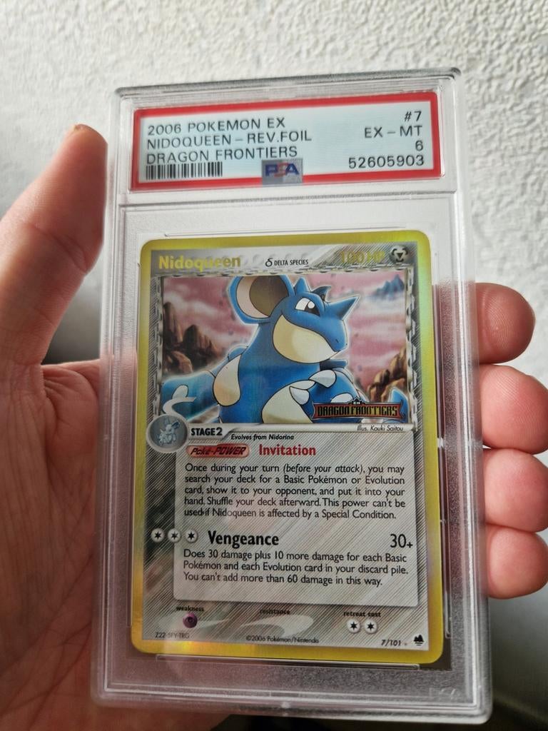 Nidoqueen Rev. Foil EX-MT 6 PSA 2006 Dragon Frontiers, Ophalen of Verzenden, Gebruikt, Losse kaart, Foil