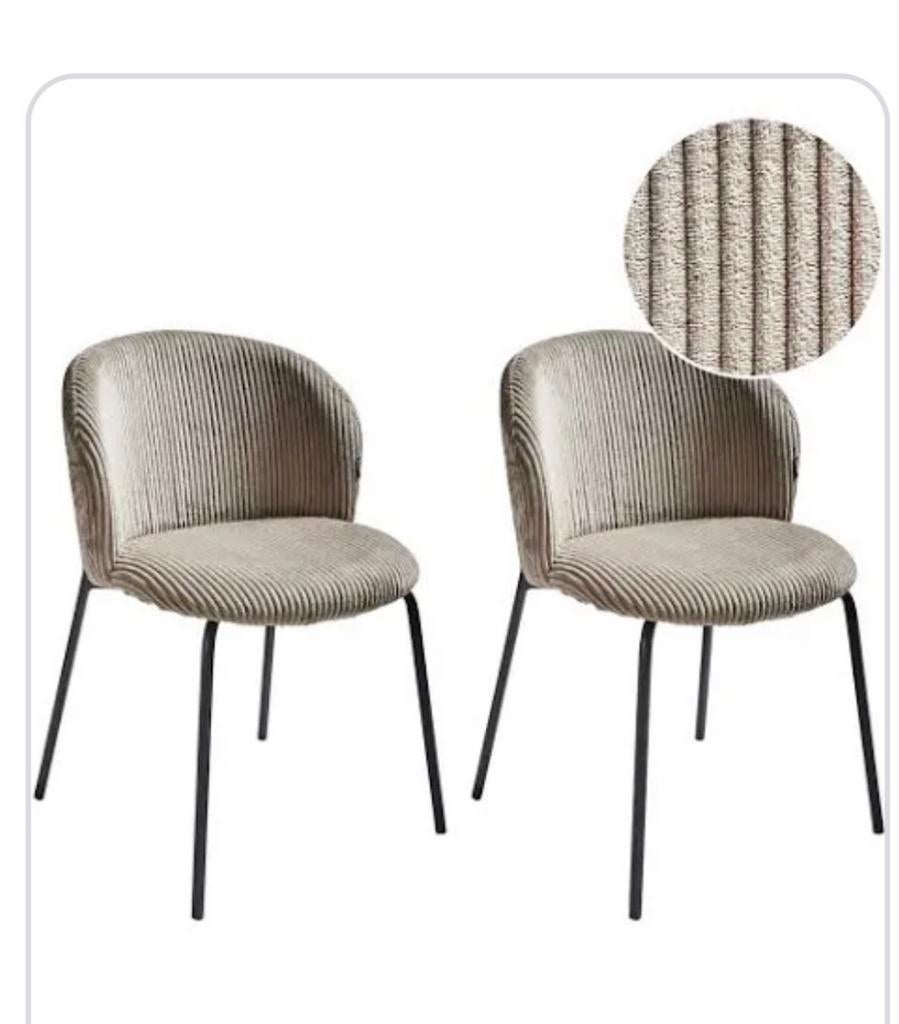 Set van 2 taupe ribfluwelen kuipstoelen met matzwarte poten, Twee, Overige kleuren, Nieuw, Ophalen of Verzenden