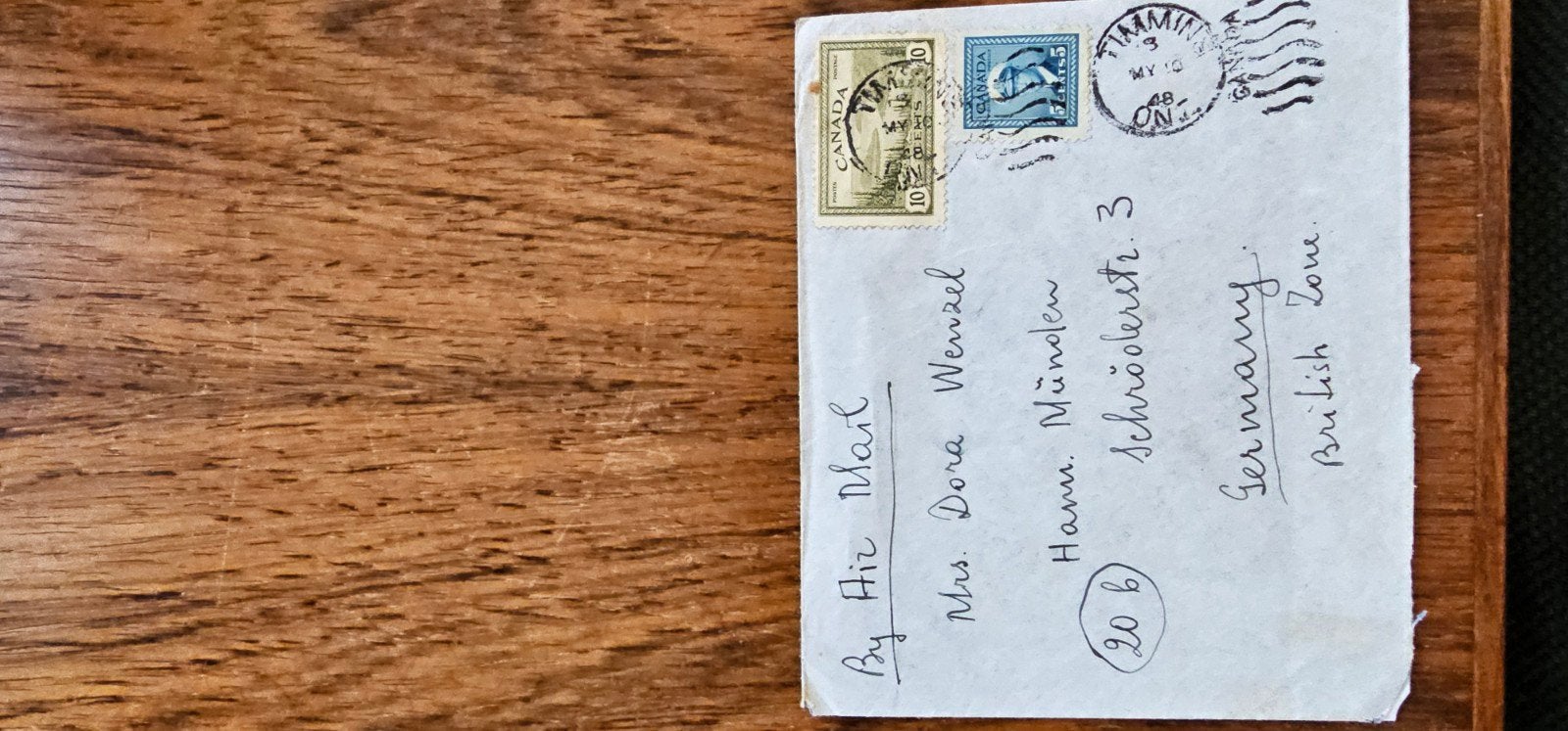 Zeldzaam Canadees poststuk uit 1948 naar Duitsland, Verzamelen, Verzenden, 1920 tot 1940, Engeland