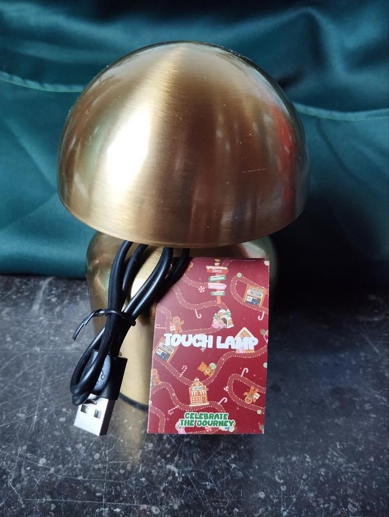 Gouden Oplaadbare Paddenstoel Touch camping Tuin Tafel lamp, Ophalen of Verzenden, Nieuw, Effen, Minder dan 50 cm